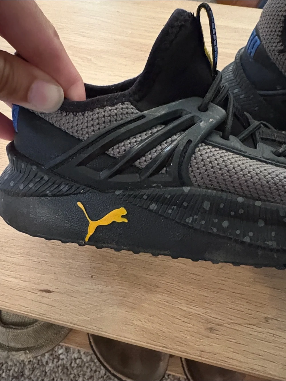 Puma Grey and Black Trainers with Blue Logo